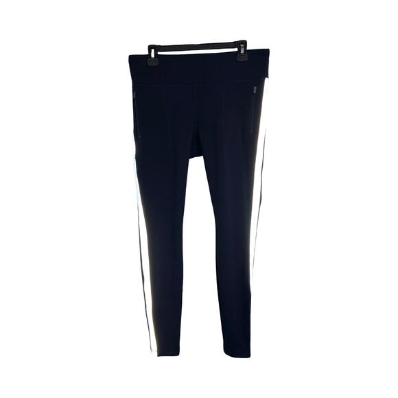 Athleta Navy Fleece Lined Leggings Reflective Stripe Pockets Size Large - Picture 4 of 12